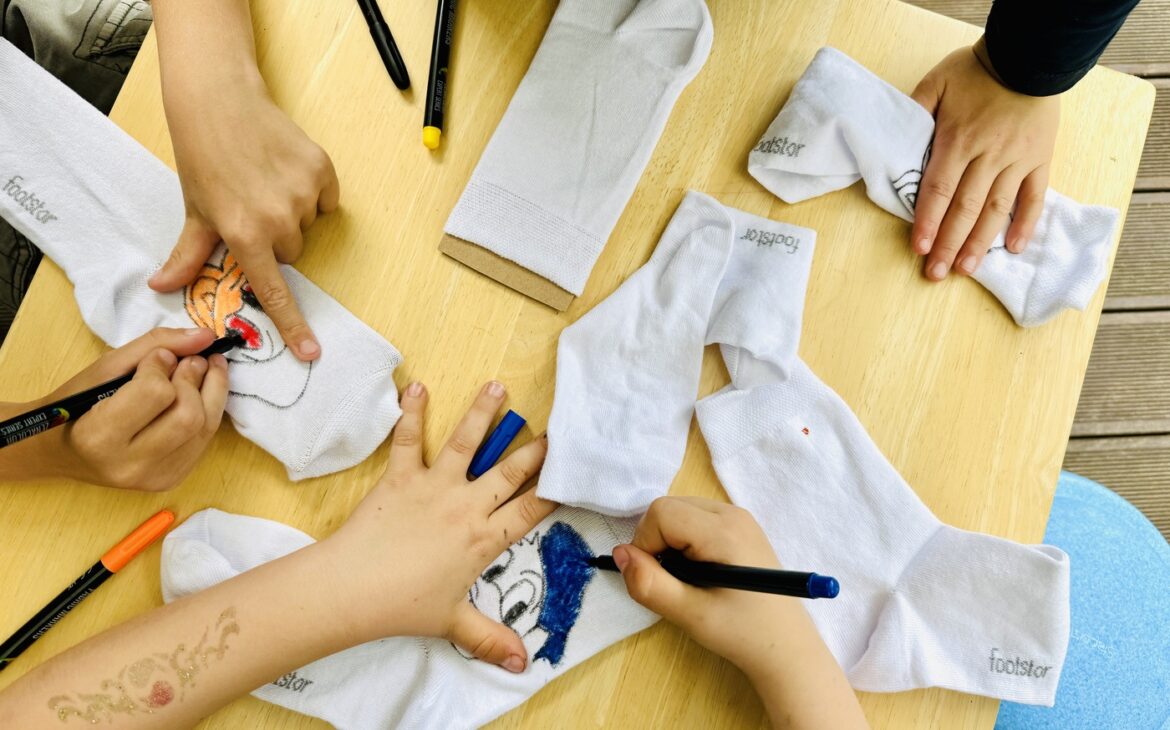 Der perfekte 8. Kindergeburtstag zum Nachmachen Socken Kindergeburtstag bemalen 1170x730 - Der perfekte 8. Kindergeburtstag zum Nachmachen